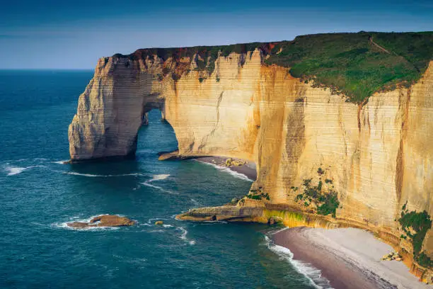 Photo of Beautiful Atlantic ocean coastline with spectacular cliffs, Etretat, Normandy, France