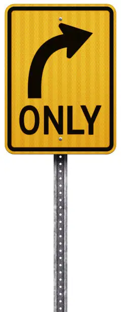 Vector illustration of Yellow one way road sign vector illustration on white background