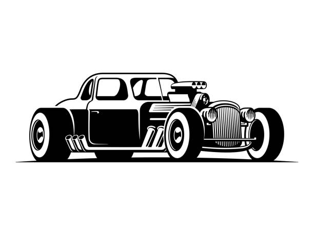 ilustraciones, imágenes clip art, dibujos animados e iconos de stock de barra caliente clásicos musclecar vintage car vector ilustración - bólido