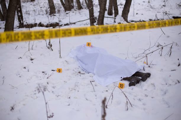 istock Crime scene, snow, detective 1251095459