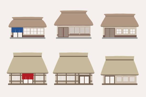 Japanese old thatched roof house Japanese old thatched roof house hometown stock illustrations