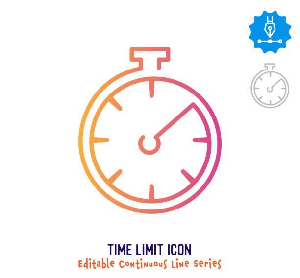 Time Limit Continuous Line Editable Stroke Line Time limit vector icon illustration for logo, emblem or symbol use. Part of continuous one line minimalistic drawing series. Design elements with editable gradient stroke line. clock illustrations stock illustrations