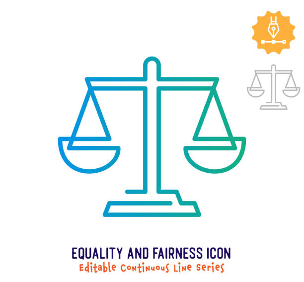 Equality & Fairness Continuous Line Editable Stroke Line Equality and fairness vector icon illustration for logo, emblem or symbol use. Part of continuous one line minimalistic drawing series. Design elements with editable gradient stroke line. balance symbols stock illustrations