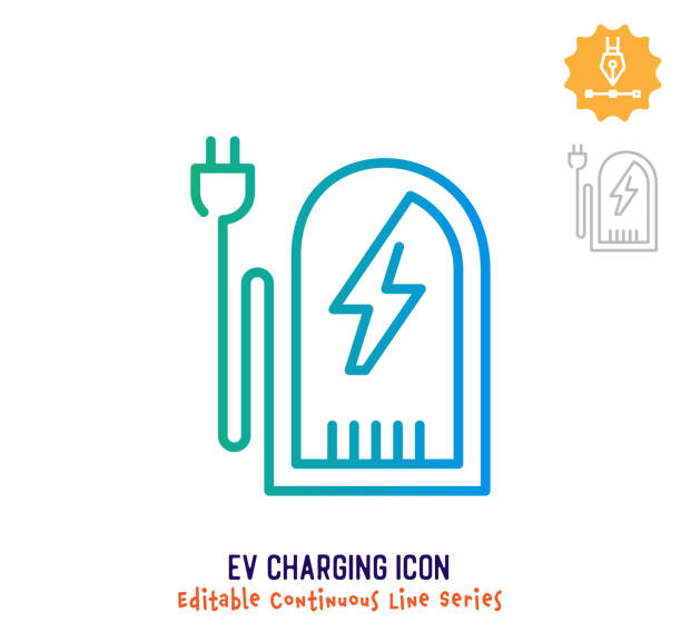 ev зарядка непрерывная линия редактируемая линия хода - continuity electricity single line symbol stock illustrations