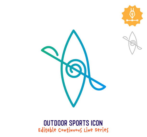 illustrazioni stock, clip art, cartoni animati e icone di tendenza di linea di corsa modificabile linea continua sport all'aperto - silhouette kayaking kayak action