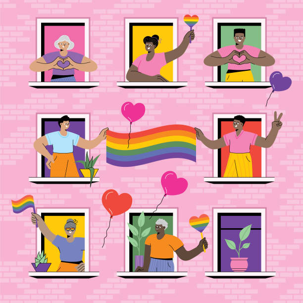 LGBTQ Pride at home LGBTQI Pride Event.
Editable vectors on layers. gay pride people stock illustrations