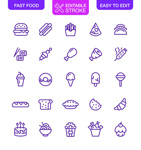 Fast Food Icons Set Editable Stroke Fast Food icons set editable stroke. Vector icons. pork hock stock illustrations