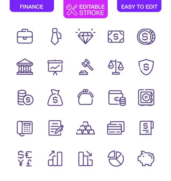 Vector illustration of Business and Finance Icons Set Editable Stroke
