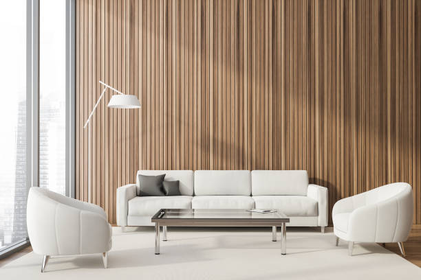istock Wooden lounge with sofa and armchairs 1251110398