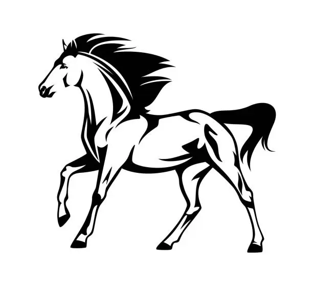 Vector illustration of running mustang horse black vector outline