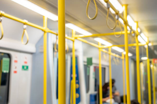 istock Close up the rubber - plastic cable hand holding in ariport rail link train. 1251111093