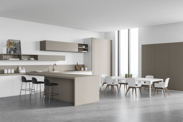istock White and beige kitchen corner with bar and table 1251111715