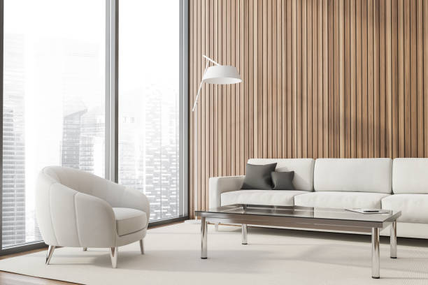 istock Wooden lounge corner with sofa and armchairs 1251112227