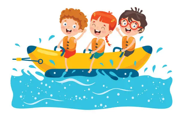 Vector illustration of Children Having Fun On Banana Boat