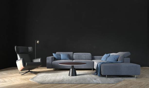 istock Modern living room interior design and black wall background 1251114989