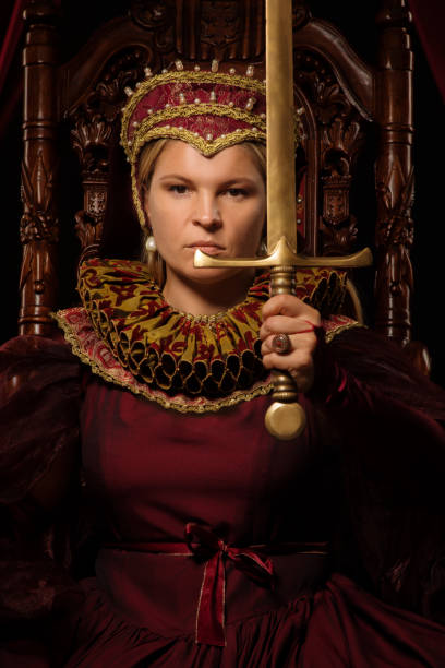 istock Historical blonde saintly Queen character on the throne 1251116222