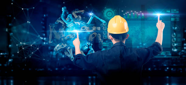 istock Engineer smart factory machine AR augmented reality digital technology futuristic, industry productive management VR technology app system production control 1251116862