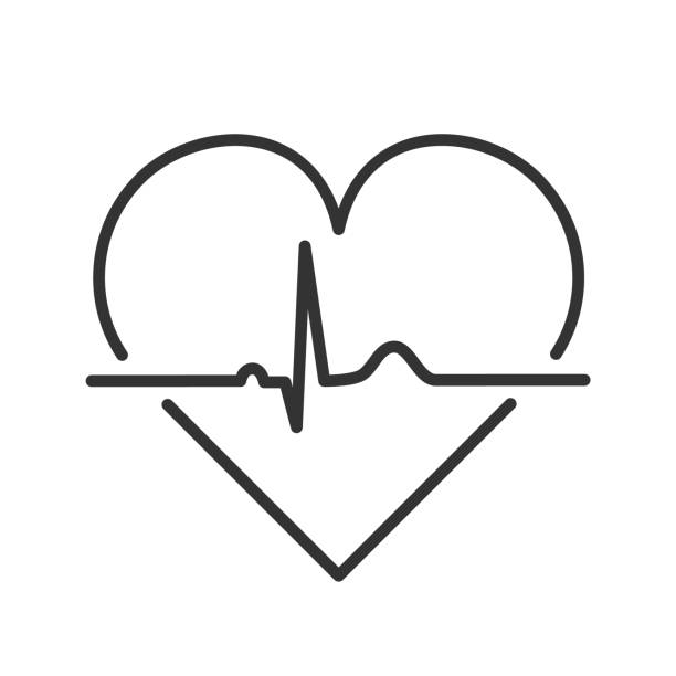흰색 배경에 펄스 윤곽이 있는 심장. 하트비트 ekg 또는 심전도 라인 아이콘. - pulse trace human cardiovascular system heart shape heart disease stock illustrations