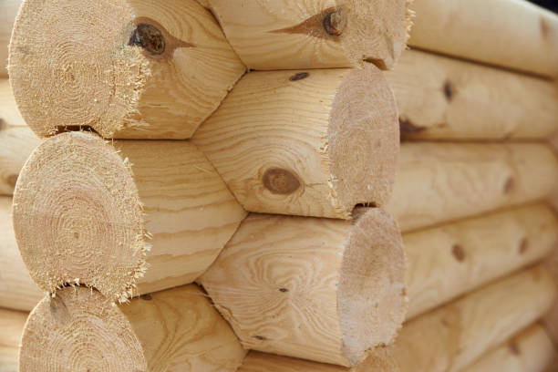 istock Wooden beam  folded into a log house (house) 1251133512