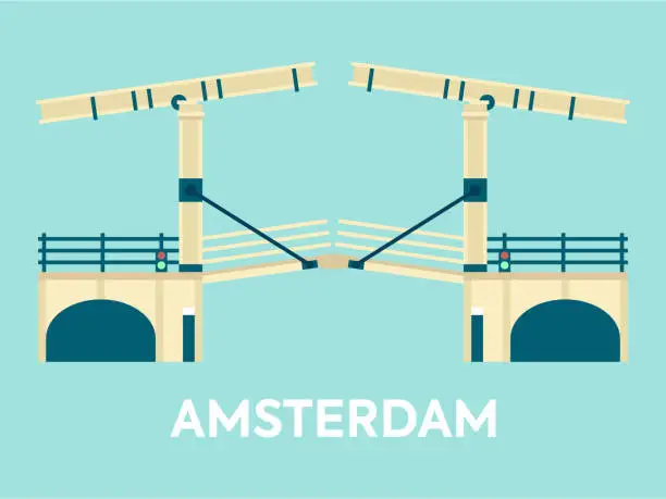 Vector illustration of Bridge over Amsterdam canal the Netherlands