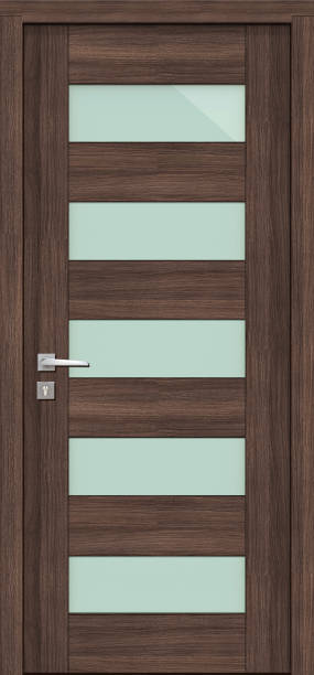 istock Door texture, dark walnut color with glass, for modern interior  3D render 1251133976