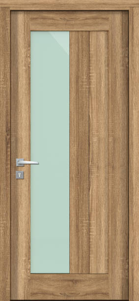 istock Door texture, natural oak color with glass, for modern interior  3D render 1251133977