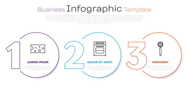 установите линию сыра, печь и стрейнер ложку . шаблон бизнес-инфографики. вектор - infographic part of symbol cocktail stock illustrations
