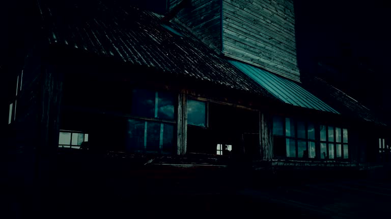 Abandoned old spooky granary at night