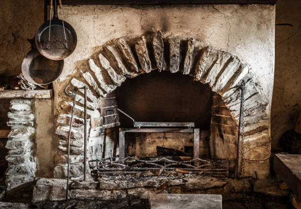 istock Old stone fireplace in the basement 1251136207
