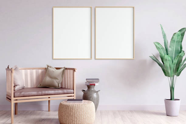 istock Wall mock up in living room. Scandinavian interior. 3d rendering, 3d illustration 1251140711