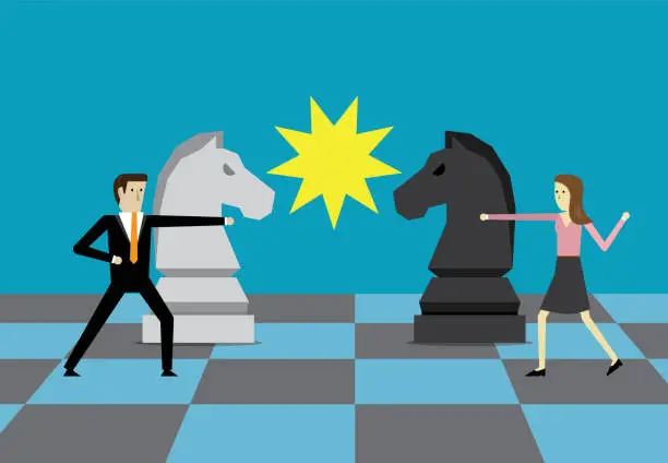 Vector illustration of Business people play chess in a business game
