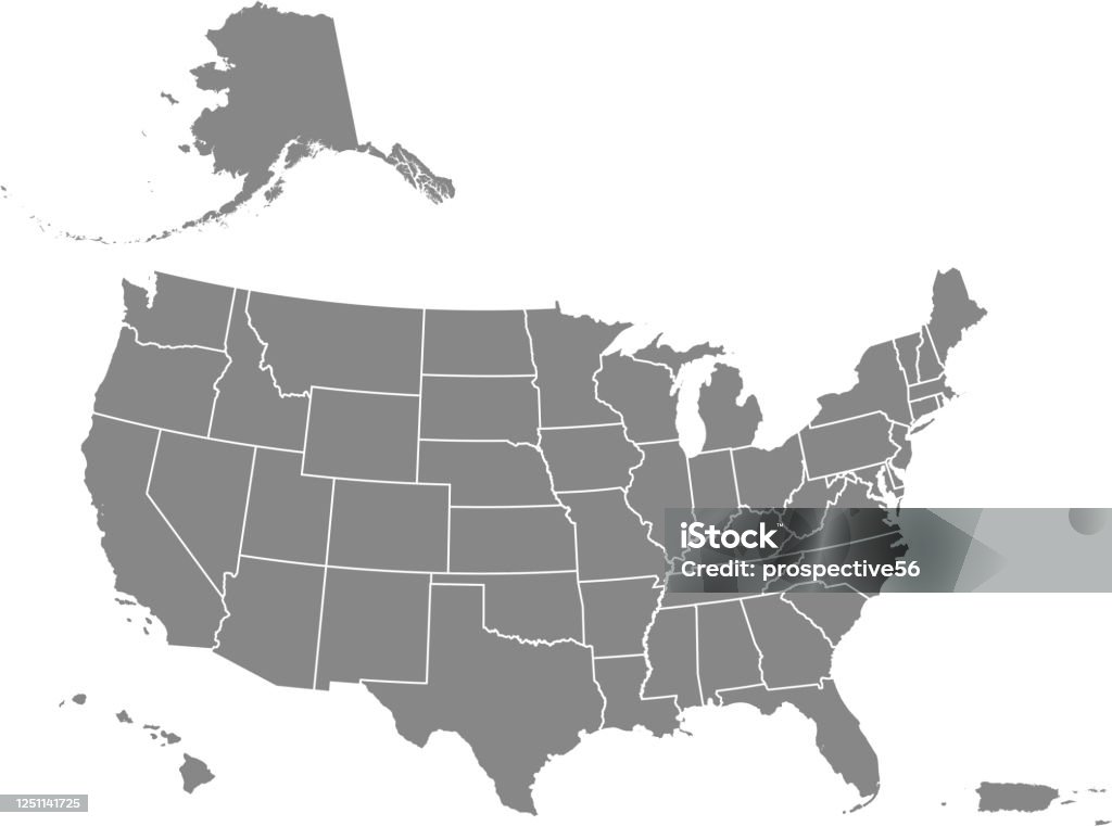 美國地圖規定空白可列印 - 免版稅地圖圖庫向量圖形