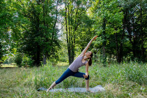 Trees, grass, and streching