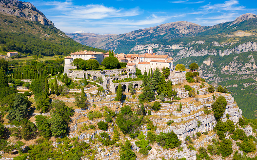 View of mountain top village Gourdon in Provence, France. Gourdon is listed under the most beautiful villages of France