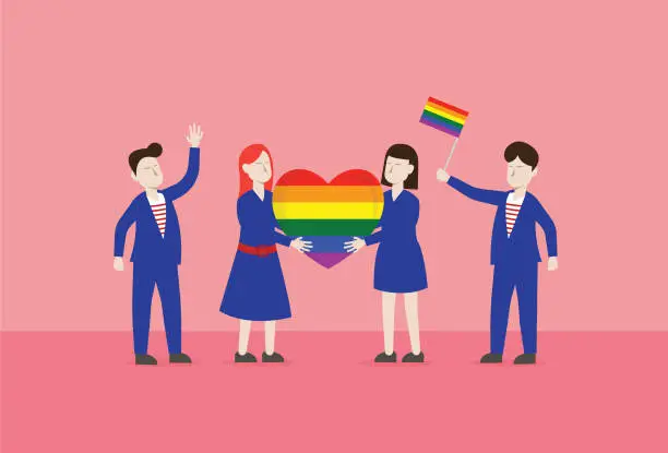 Vector illustration of Group of people celebrating LGBT pride month