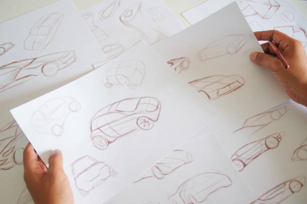 istock Graphic designer artist Work drawing sketch design development Prototype car Automotive industrial creative visual concept 1251151972