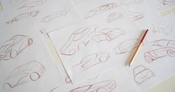istock Graphic designer artist Work drawing sketch design development Prototype car Automotive industrial creative visual concept 1251152065