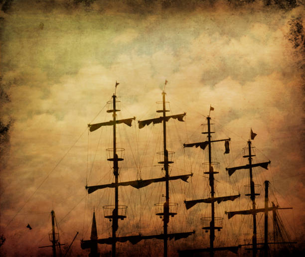 vecchia nave pirata su tela d'arte rustica - caravel nautical vessel sailing ship passenger ship foto e immagini stock