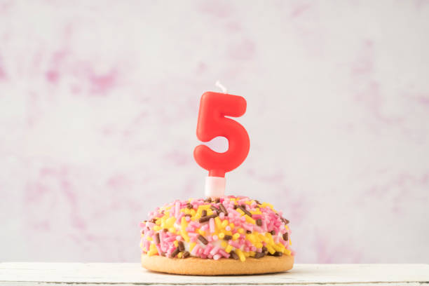 istock coloruful cupcake with number five shaped candle for birthday 1251158375