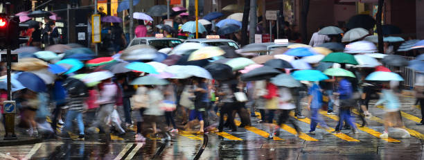 istock Crowded zebra crossing in Hong Kong rain 1251158507