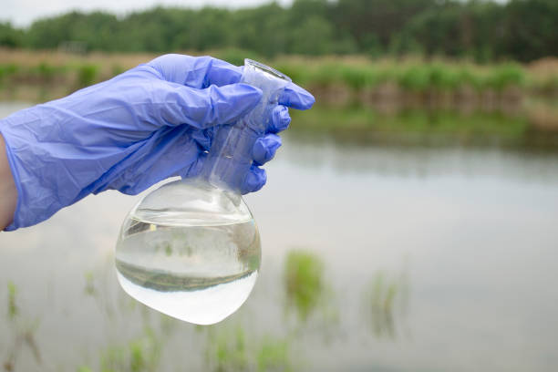 chlorine solution in glass, Chlorine is used to kill bacteria or to perform experiment in laboratory
