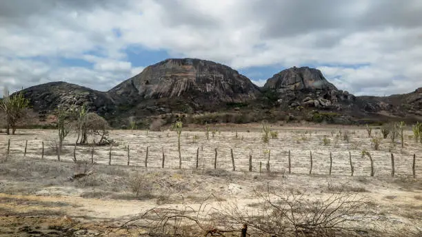 Photo of northeastern sertão with mountains in the background, Milagres, Bahia, Brazil