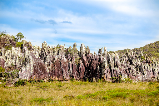 Ancient rock formations of Serra das Almas, located in the Serra do Espinhaço mountain range, city of Rio de Contas, state of Bahia, Brazil