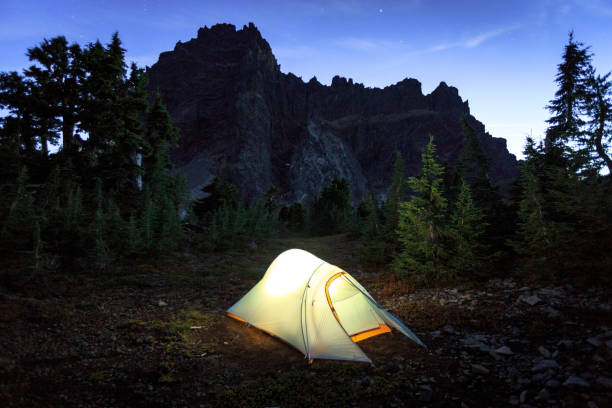 istock Scenic view of illuminated campsite at night 1251168682