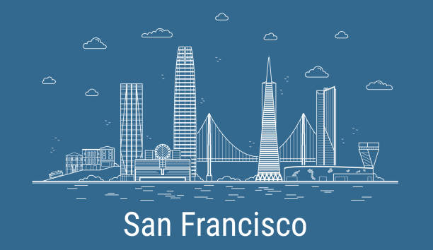 San Francisco city, Line Art Vector illustration with all famous towers. Linear Banner with Showplace. Composition of Modern buildings, Cityscape. San Francisco buildings set. San Francisco city, Line Art Vector illustration with all famous towers. Linear Banner with Showplace. Composition of Modern buildings, Cityscape. San Francisco buildings set. san francisco california stock illustrations