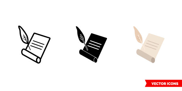 History icon of 3 types. Isolated vector sign symbol History icon of 3 types color, black and white, outline. Isolated vector sign symbol. clip art of scroll quill stock illustrations