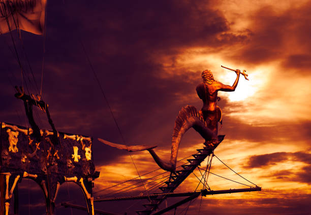 Pirate ship sailing in sunset