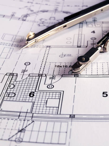 istock Closeup of divider on architectural plan. Real estate concept. 1251180926