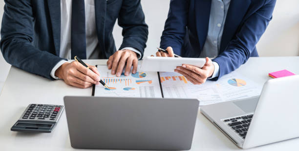 istock Business team meeting to conference, collaboration discussing working analyzing with financial data and marketing business strategy project, presentation and brainstorming to making profit of company 1251182869