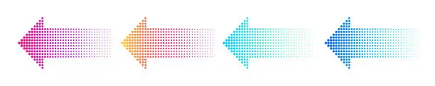 Vector illustration of Dotted arrow gradient design. Vector isolated elements. Arrow halftone effect.